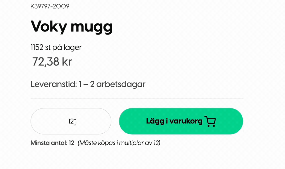 En produktsida d&auml;r antalet 57 rundas upp till 60 f&ouml;r att matcha multiplar om 12.